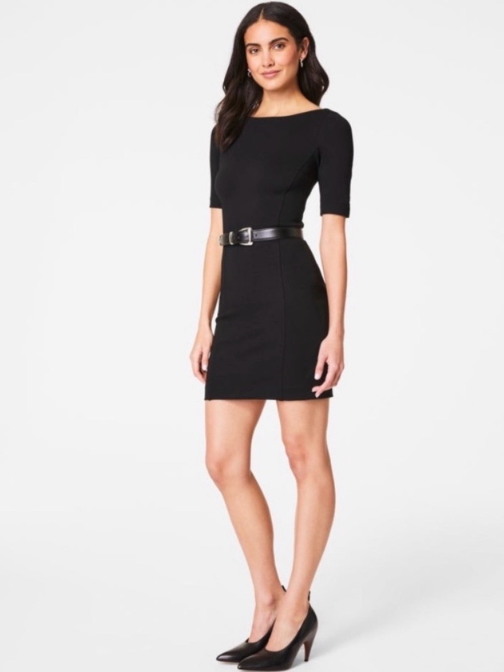 Spanx Shape Ponte Sheath Mini Stretch Dress Size Medium Classic Black